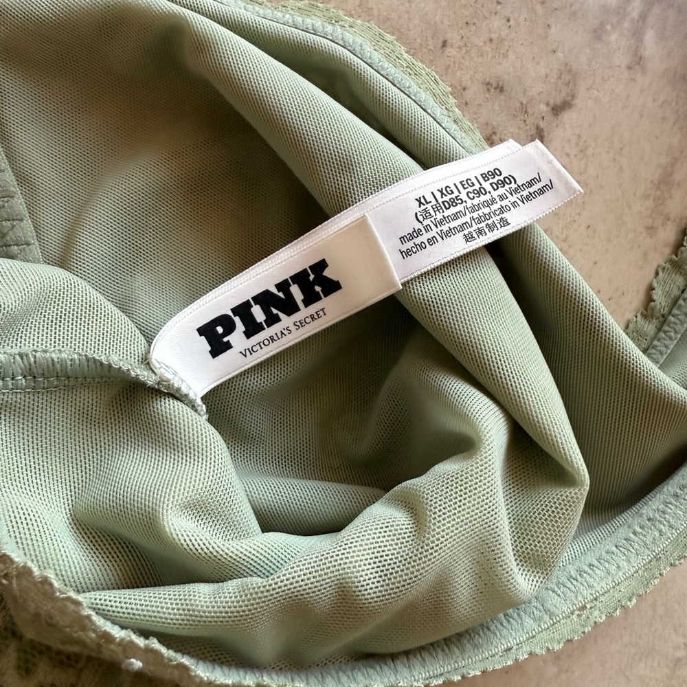 Rare Comfy VS PINK Lace Halter Bralette in Sage Green - Picture 5 of 9